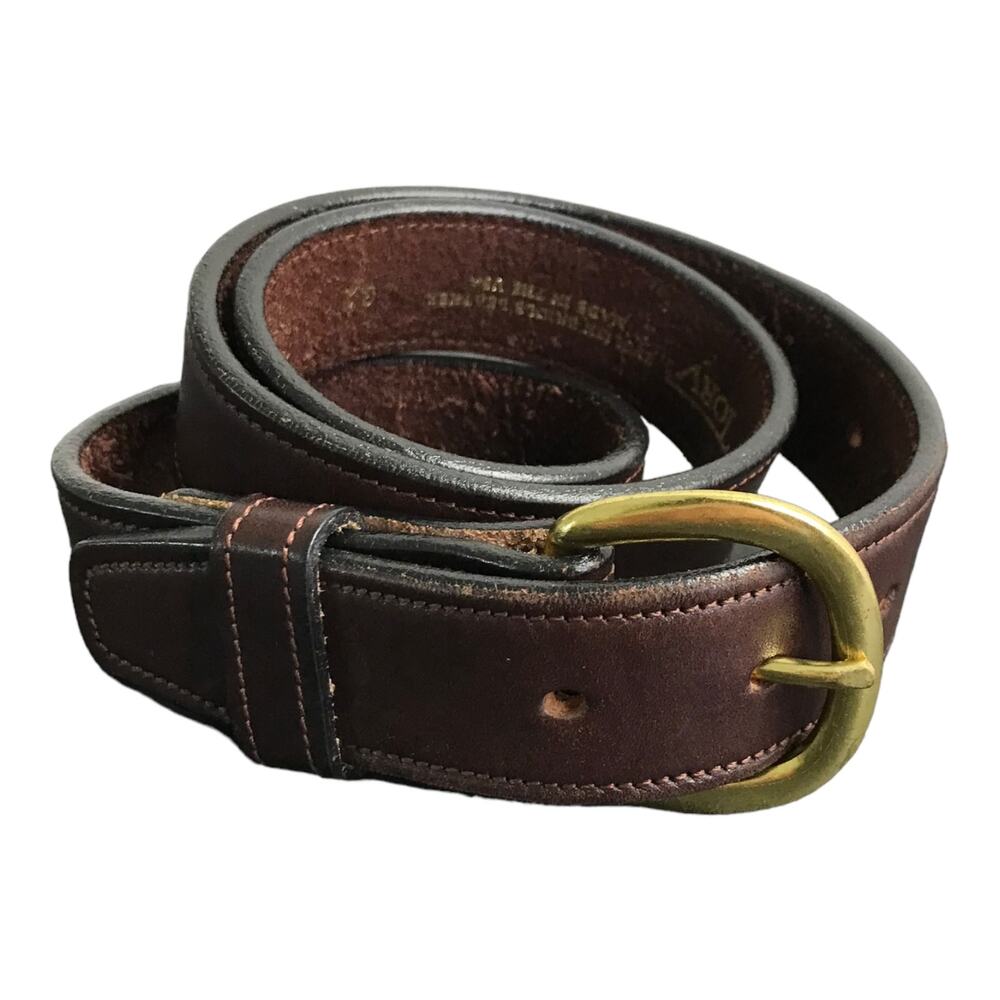 Tory Buckle Belt 32" Brown English Bridle Leather Equestrian Stitching Brass